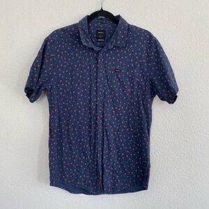 RVCA Floral Slim Fit Short Sleeve Button Up Shirt Skater Beach Casual Medium